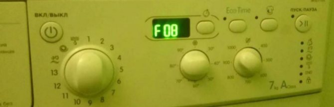 What does error code F08 mean on an Indesit washing machine?