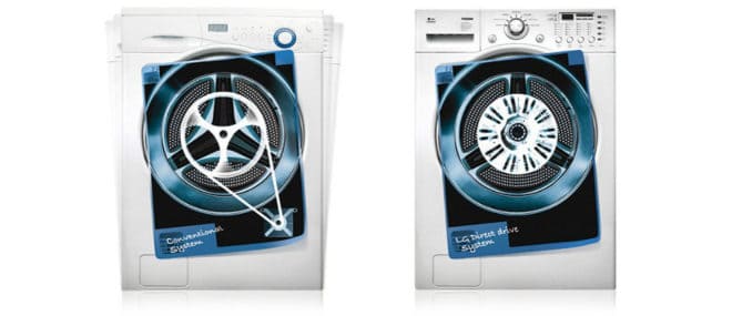 two washing machines with different drives