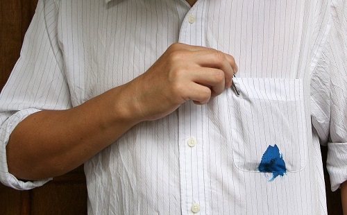 white shirt pocket stained with pen ink