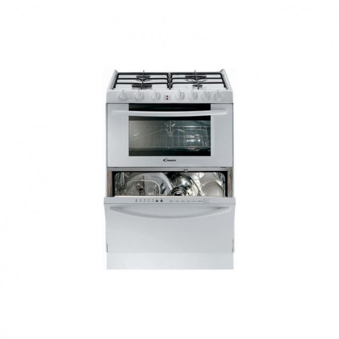 Комбинированная модель Candy TRIO9501W с газовой плитой, электрической духовкой и посудомоечной машиной