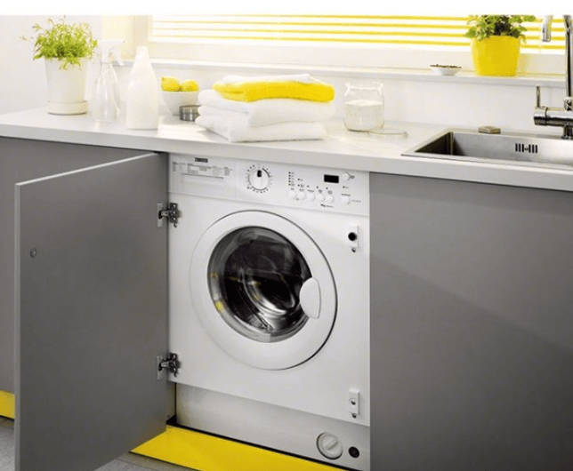 Compact washing machine built into the interior