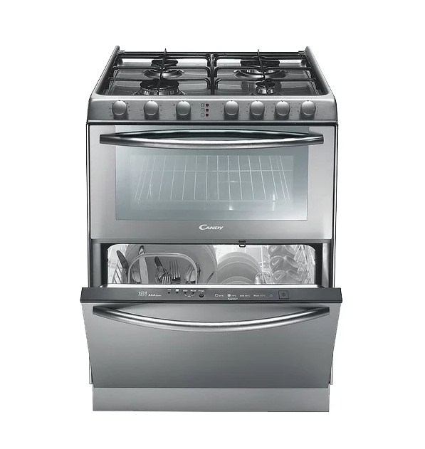 Модель Candy TRIO9501X 3 в 1 включает в себя газовую панель, электрическую духовку и посудомоечную машину