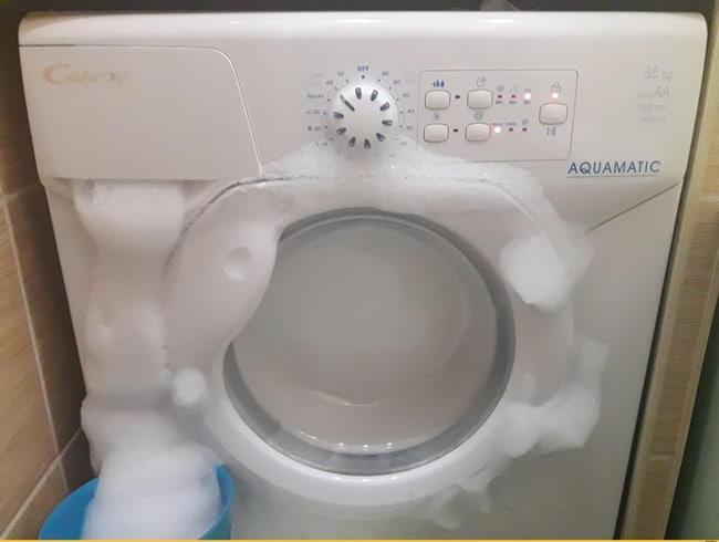 Detergent for hand washing foams heavily, damaging the internal elements of the washing machine.