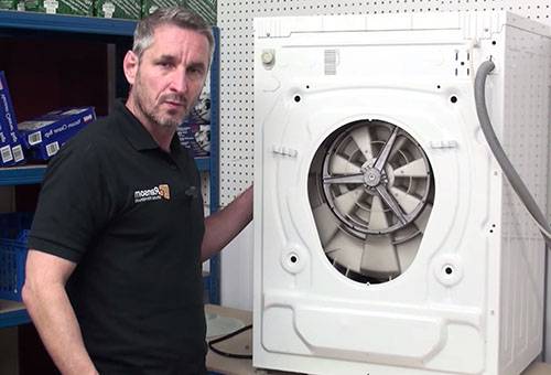 A man disassembles a washing machine
