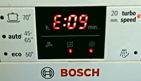 Error E09 in a Bosch dishwasher