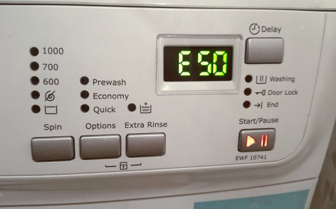 Error E50 in an Electrolux washing machine