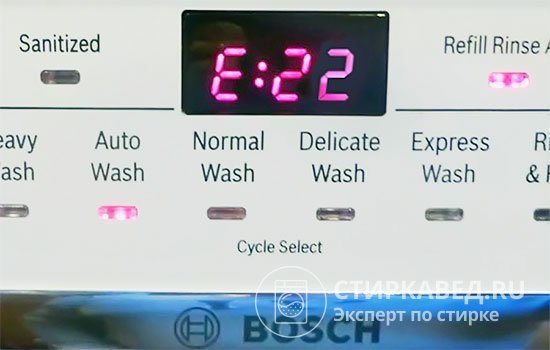 Showing common error E22 on the display