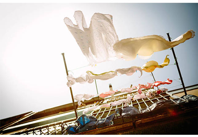 washed clothes on clotheslines