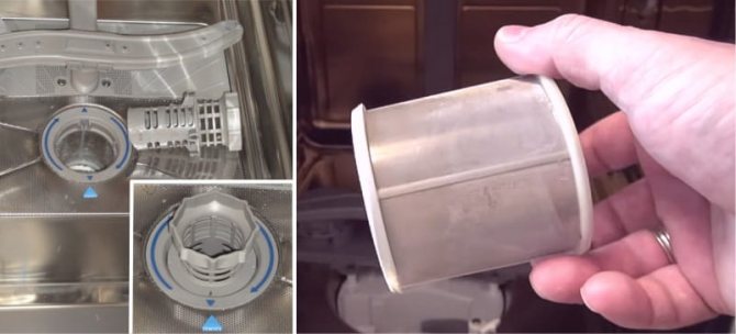 How to properly remove the drain filter from the dishwasher hopper to clean it