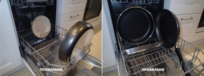 Correct placement of large dishes in the dishwasher for efficient washing
