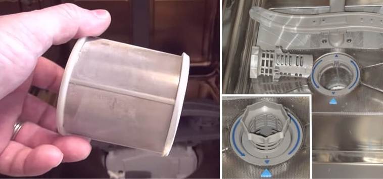 The process of removing filters from a dishwasher for further cleaning
