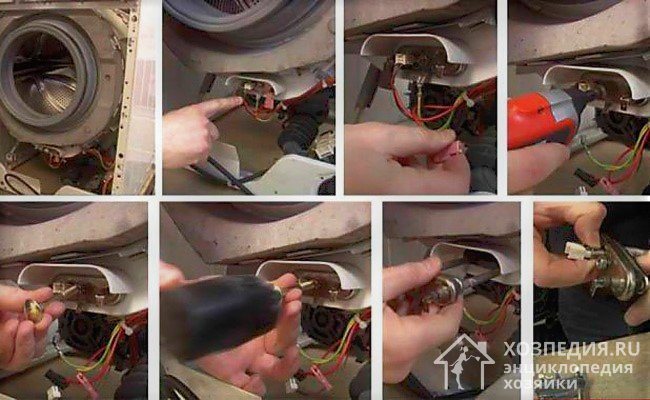 The process of removing the heating element from a Samsung washing machine