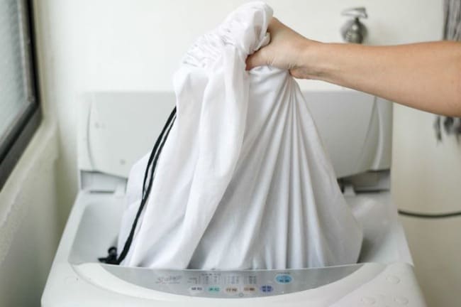 Curtains in a special washing bag
