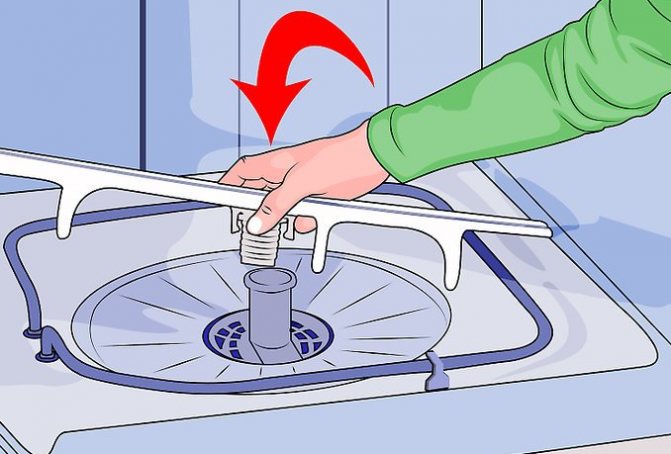 Removing the spray arm inside a faulty dishwasher to access the pump
