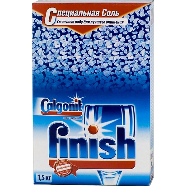 Packaging of specialized Finish salt for dishwashers weighing 1.5 kilograms